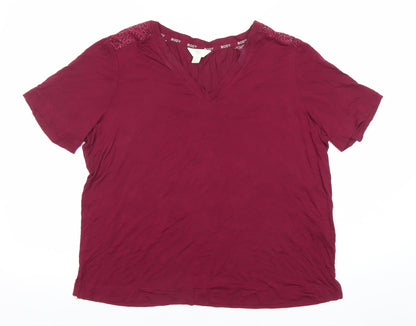 Marks and Spencer Women’s Red Lace V-Neck Cotton T-Shirt Size M