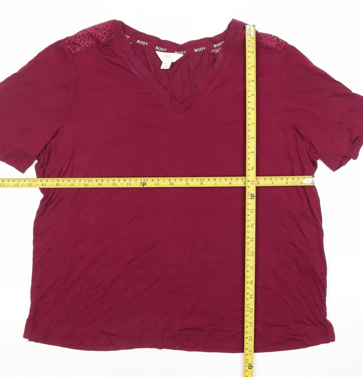Marks and Spencer Women’s Red Lace V-Neck Cotton T-Shirt Size M