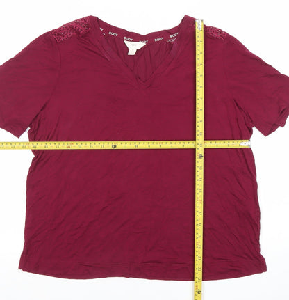 Marks and Spencer Women’s Red Lace V-Neck Cotton T-Shirt Size M