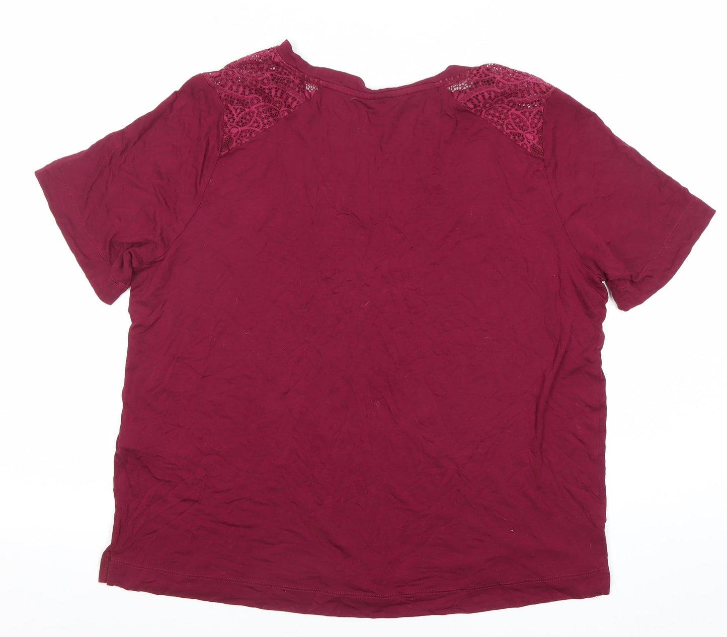 Marks and Spencer Women’s Red Lace V-Neck Cotton T-Shirt Size M