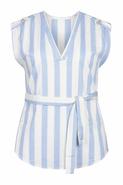 River Island Women’s Blue White Striped Belted Tunic Blouse Size 8