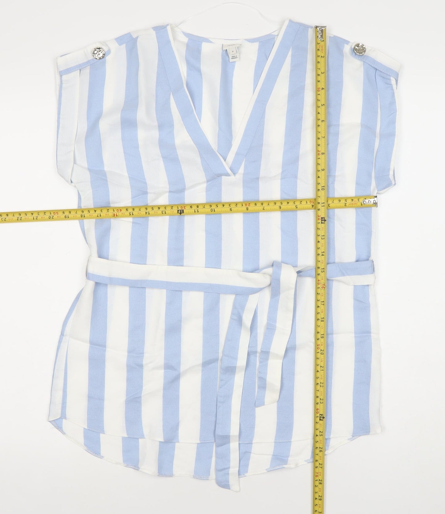 River Island Women’s Blue White Striped Belted Tunic Blouse Size 8