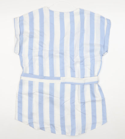 River Island Women’s Blue White Striped Belted Tunic Blouse Size 8