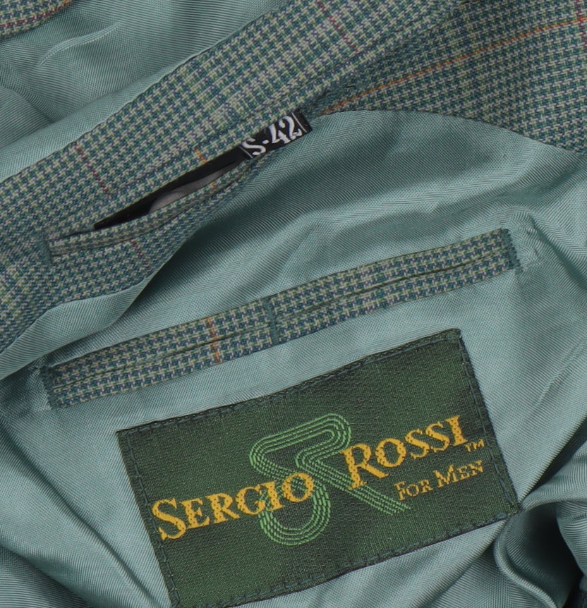 Sergio Rossi Men's Green Checked 42 Blazer Jacket Classic Fit