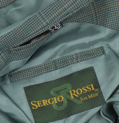Sergio Rossi Men's Green Checked 42 Blazer Jacket Classic Fit
