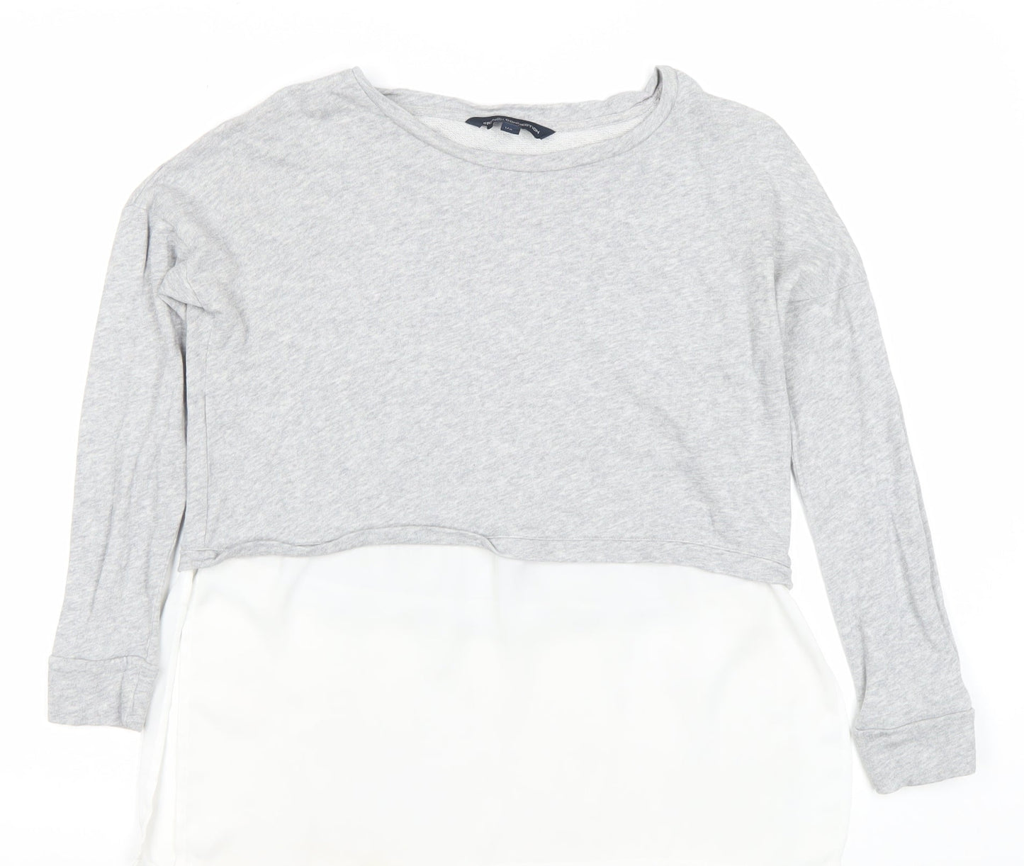 French Connection Women’s Grey White XS Cropped Long Sleeve Blouse