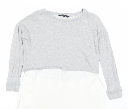 French Connection Women’s Grey White XS Cropped Long Sleeve Blouse
