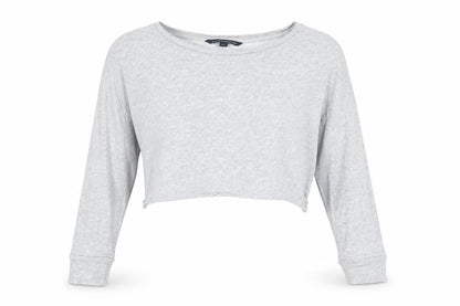 Front view of French Connection Women’s Grey White XS Cropped Long Sleeve Blouse
