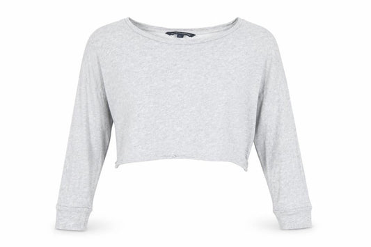 French Connection Women’s Grey White XS Cropped Long Sleeve Blouse
