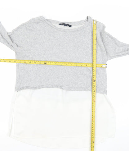 French Connection Women’s Grey White XS Cropped Long Sleeve Blouse