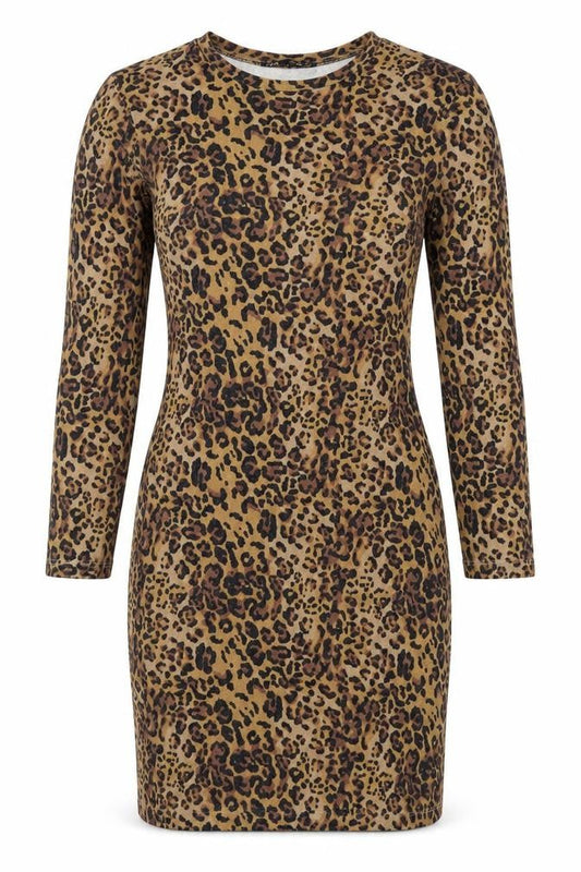 Zara Women Brown Leopard Print Bodycon Dress Size 8 Long Sleeve