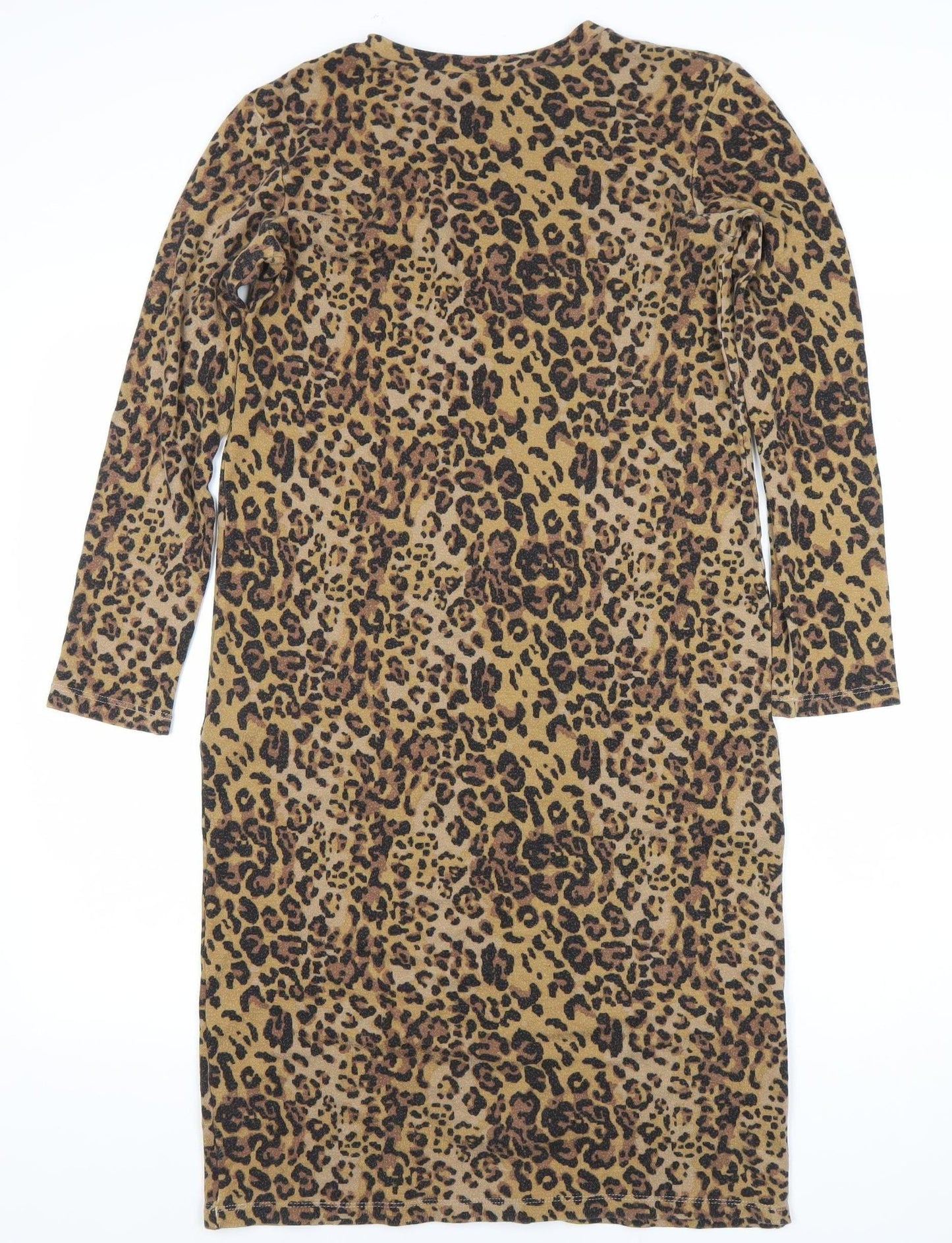 Zara Women Brown Leopard Print Bodycon Dress Size 8 Long Sleeve