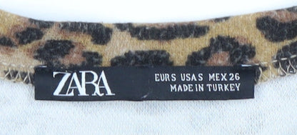 Zara Women Brown Leopard Print Bodycon Dress Size 8 Long Sleeve