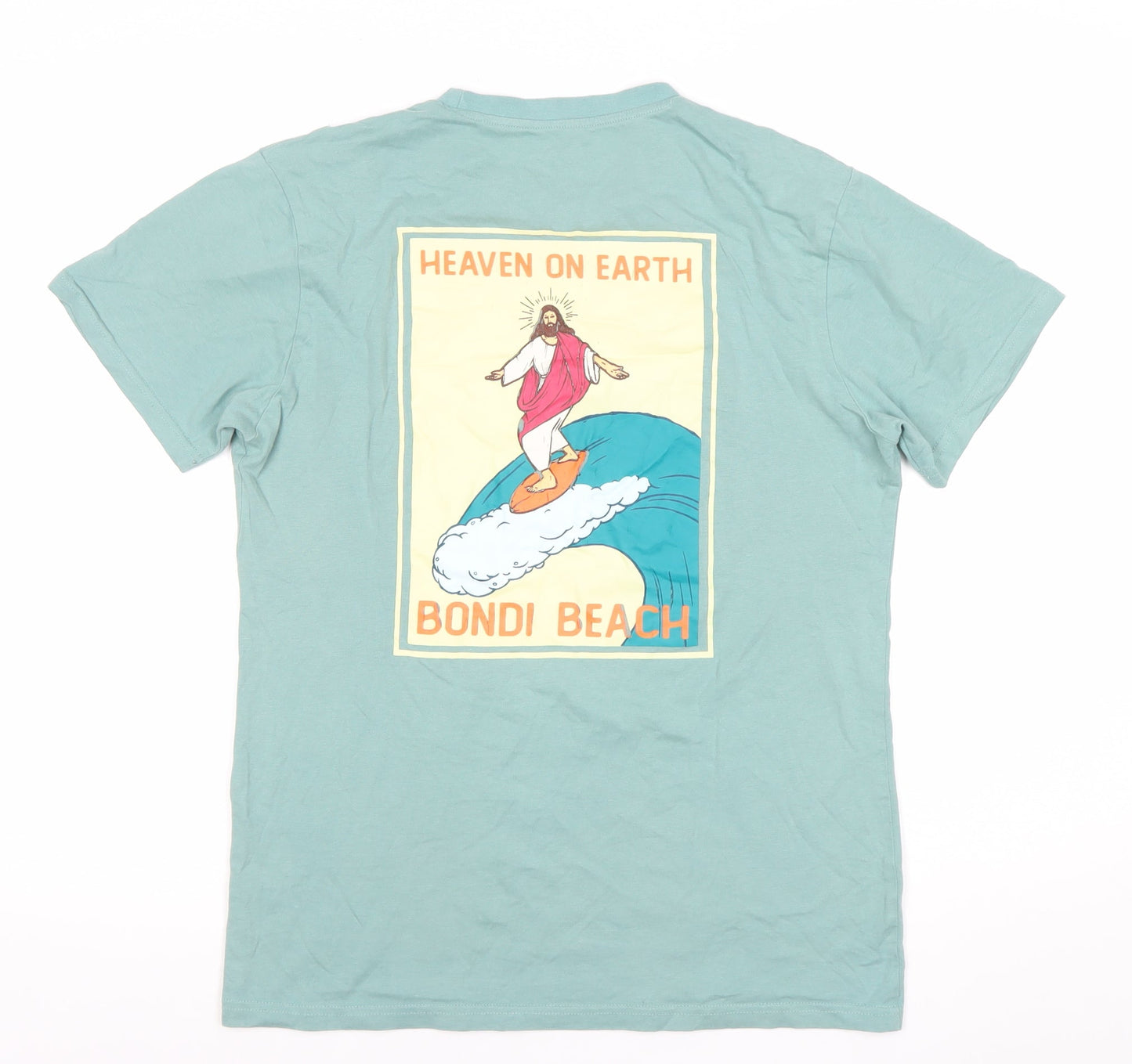Mens Green Bondi Beach Graphic T-Shirt Size M Cotton Summer