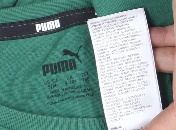 Puma Boys Green 10 Years Logo Short Sleeve Crew Neck T-Shirt