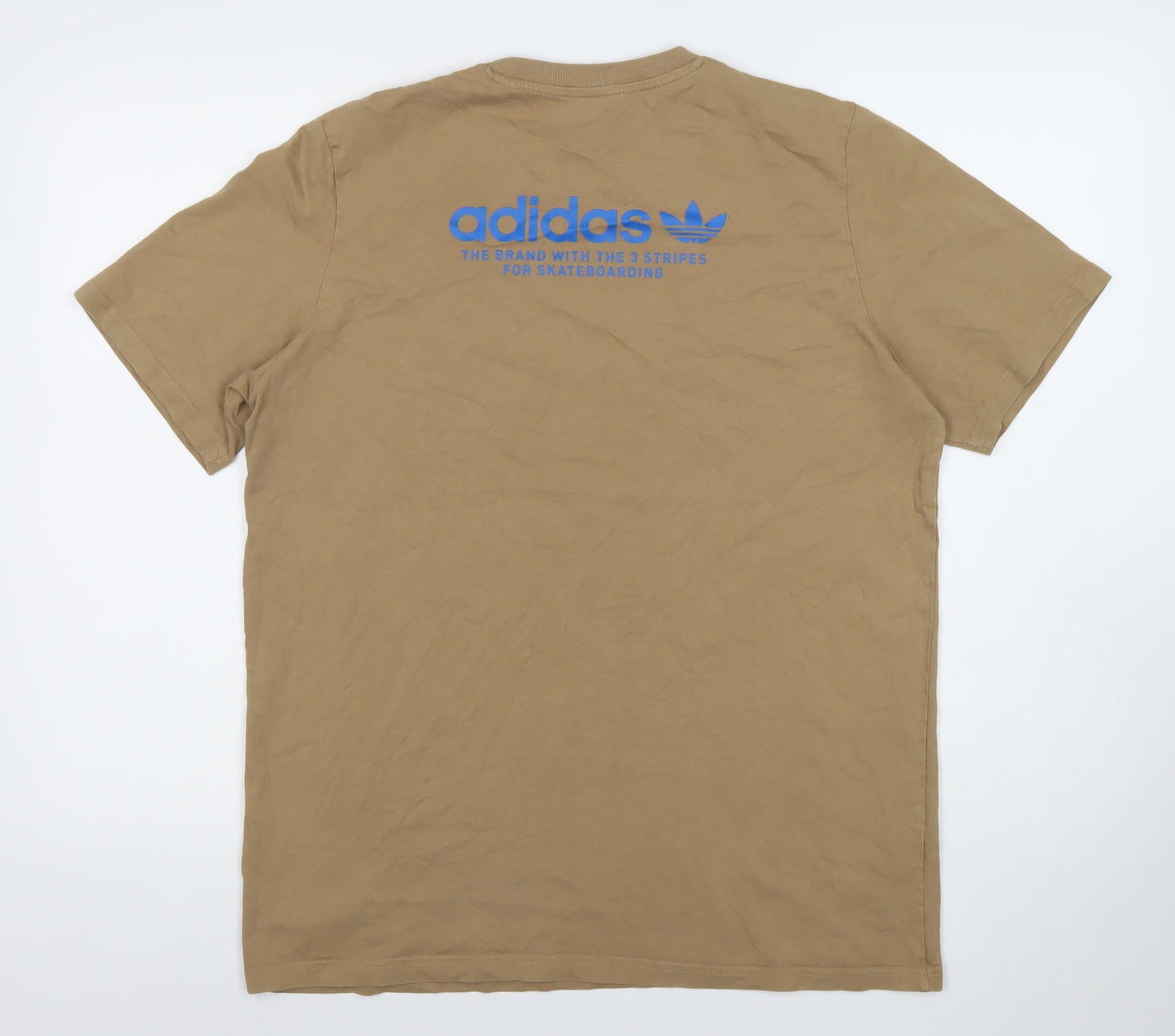 Adidas Men's Beige Medium Skateboarding Logo Cotton T-Shirt