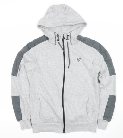 Voi Jeans Co Mens Grey Full Zip Hoodie Size S Regular Fit Hooded