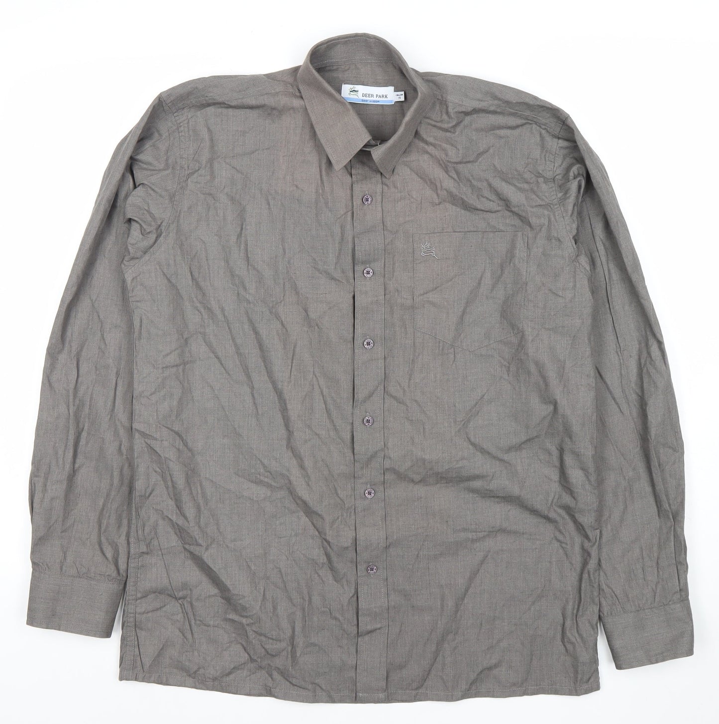 Deer Park Men’s Grey Long Sleeve Button-Up Shirt Size 15 Regular Fit