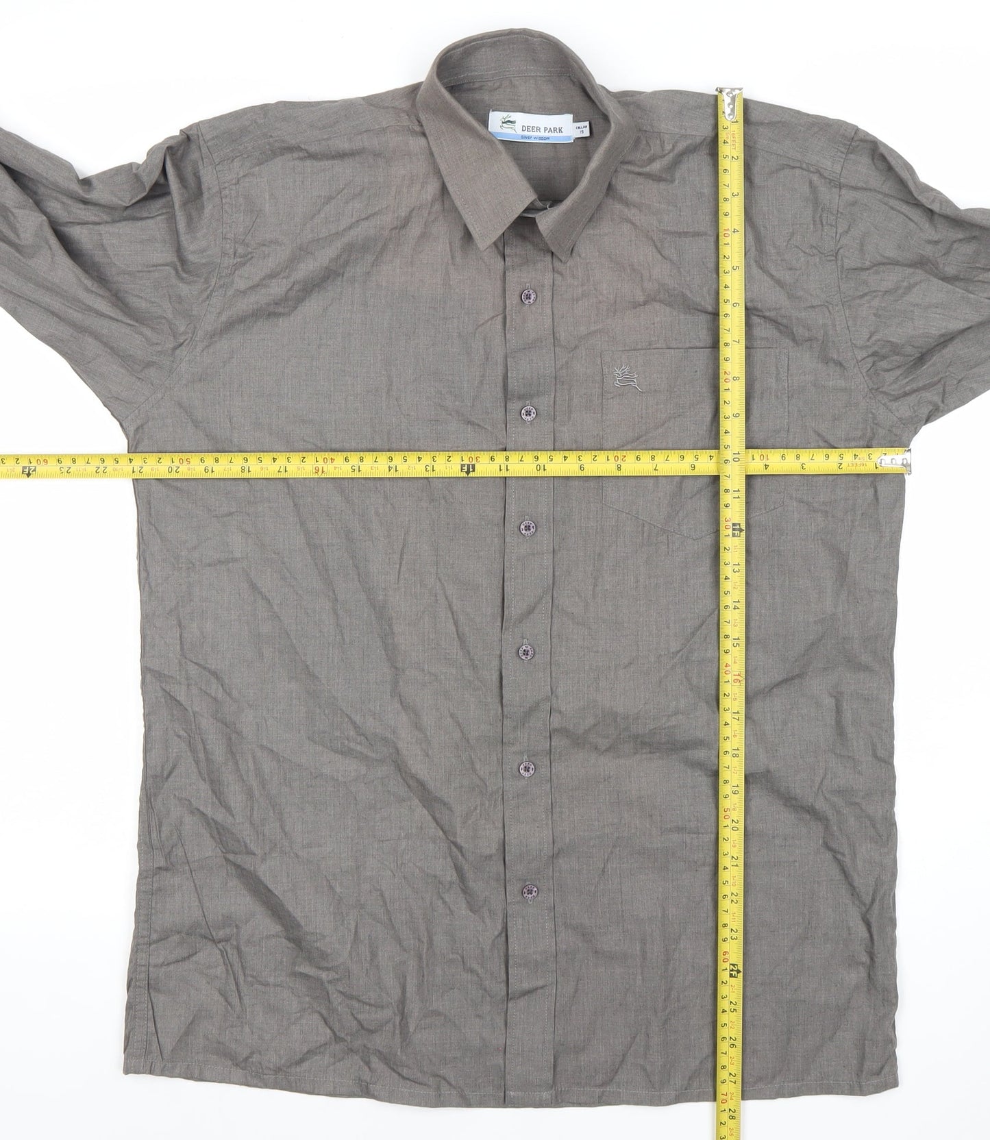 Deer Park Men’s Grey Long Sleeve Button-Up Shirt Size 15 Regular Fit