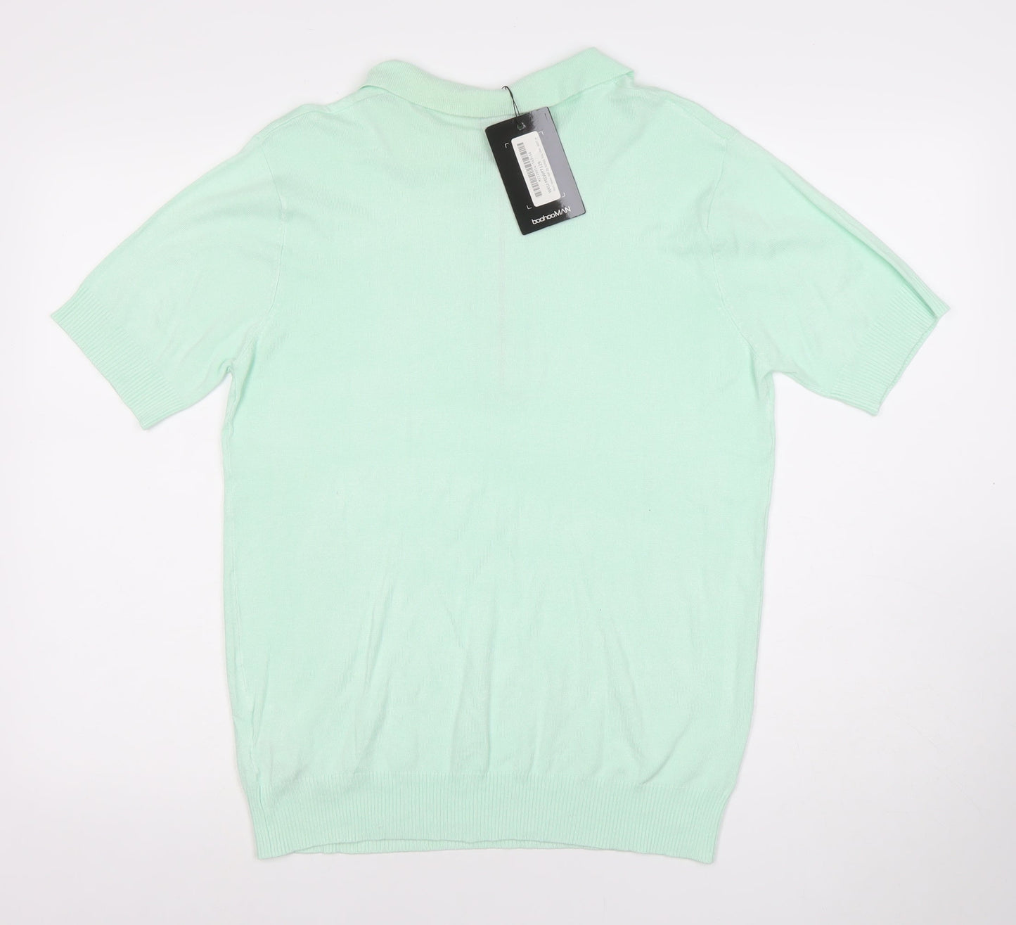 boohooMAN Unisex Green Polo Shirt M Short Sleeve Zip Collared Top