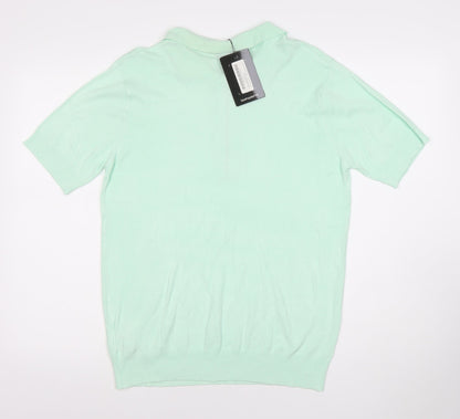 boohooMAN Unisex Green Polo Shirt M Short Sleeve Zip Collared Top