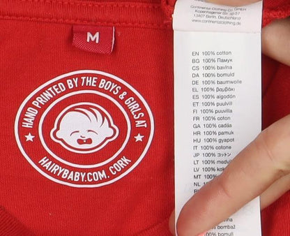 Hairy Baby Mens Red Cotton Graphic T-Shirt Size M Funny Logo