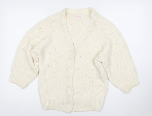 Savida Women’s Ivory V-Neck Knit Cardigan Size 12 Medium 3/4 Sleeve