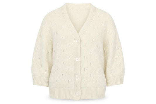 Savida Women’s Ivory V-Neck Knit Cardigan Size 12 Medium 3/4 Sleeve