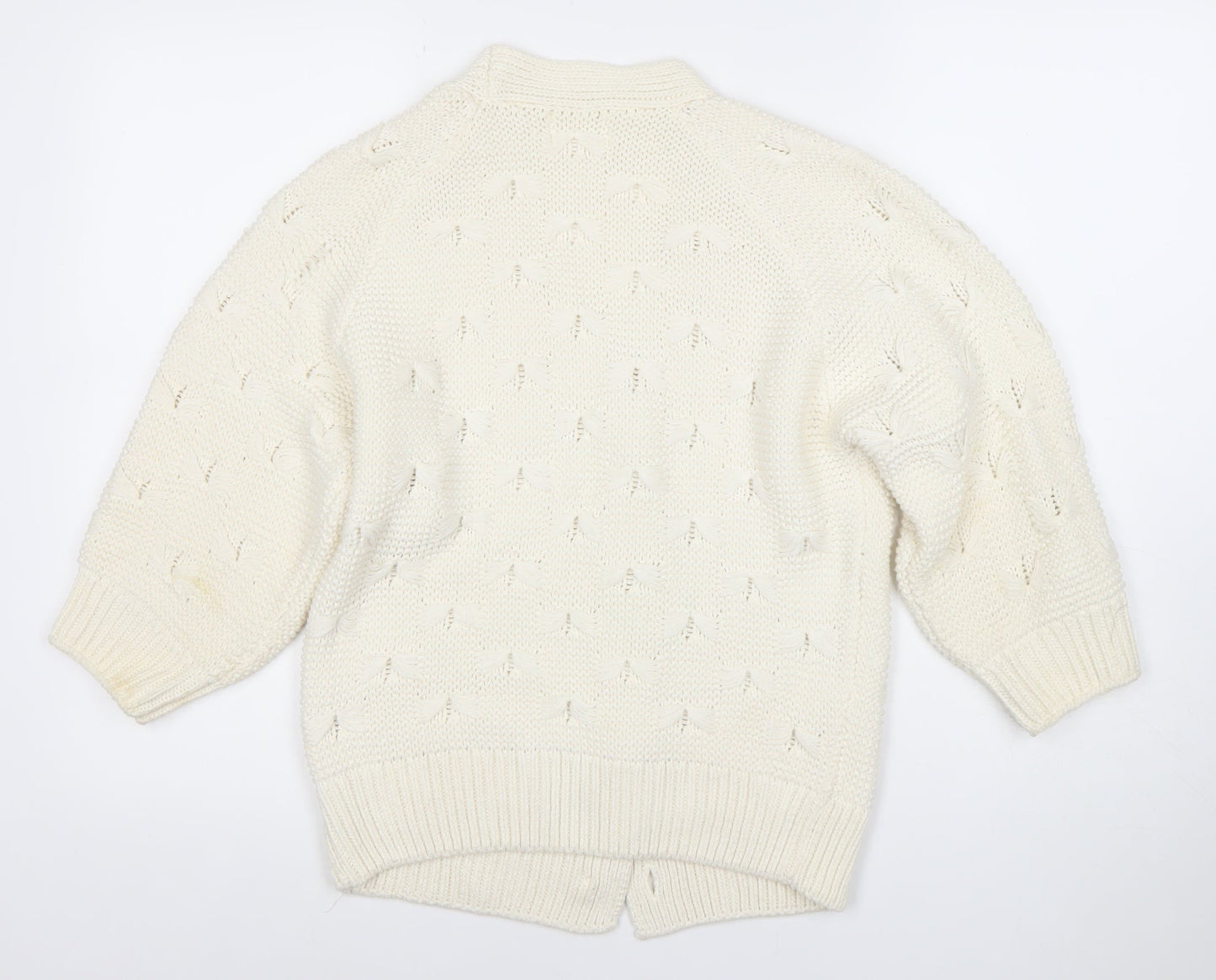 Savida Women’s Ivory V-Neck Knit Cardigan Size 12 Medium 3/4 Sleeve