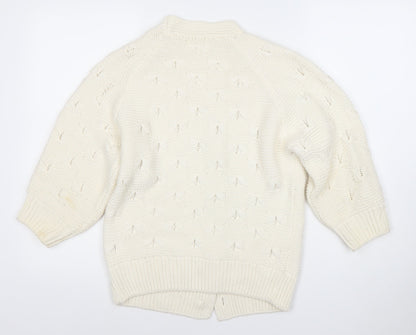 Savida Women’s Ivory V-Neck Knit Cardigan Size 12 Medium 3/4 Sleeve