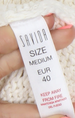 Savida Women’s Ivory V-Neck Knit Cardigan Size 12 Medium 3/4 Sleeve