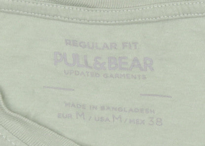 Pull&Bear Men's Green M Regular Fit Logo Cotton T-Shirt