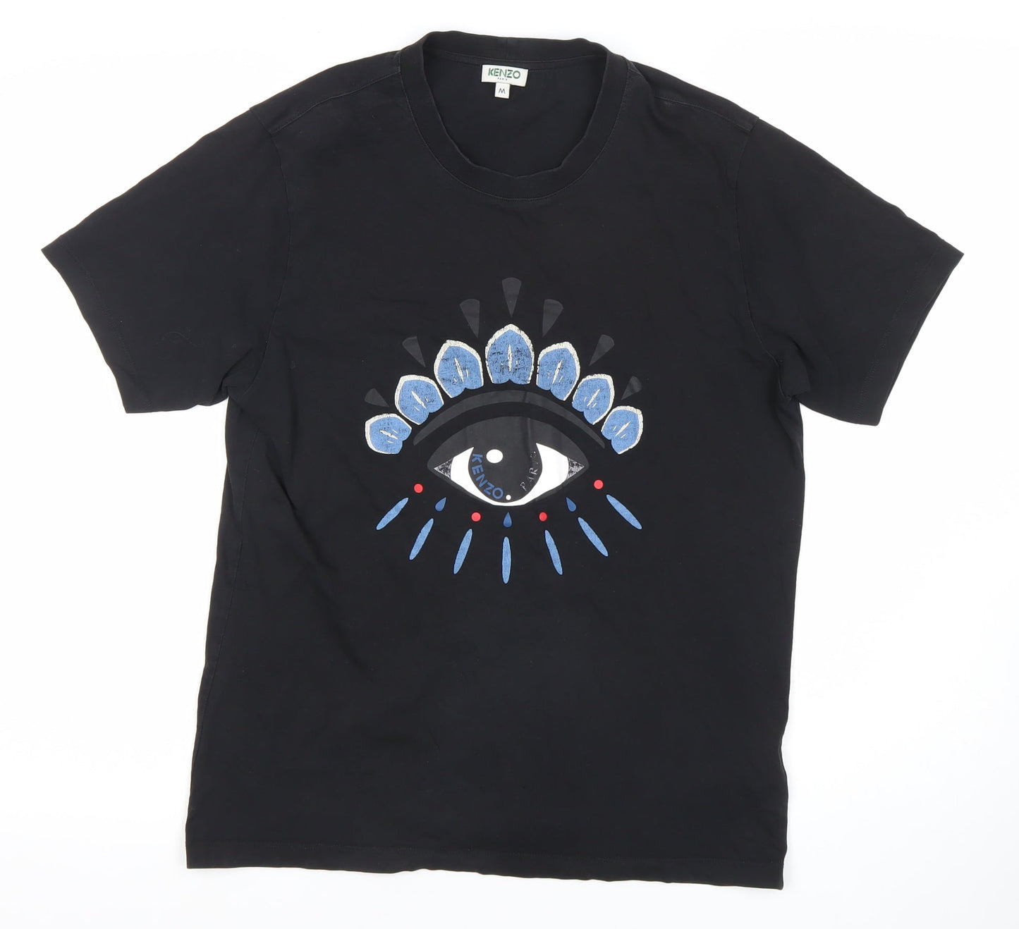 Kenzo Men's Black Eye Embroidered Cotton Graphic T-Shirt Size M