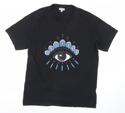 Kenzo Men's Black Eye Embroidered Cotton Graphic T-Shirt Size M