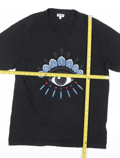 Kenzo Men's Black Eye Embroidered Cotton Graphic T-Shirt Size M
