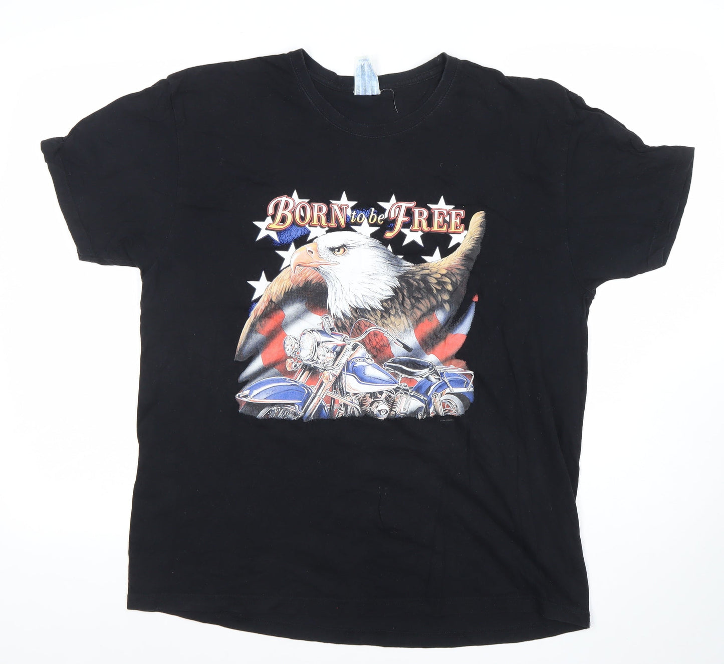 JHK Mens Black XL Born to be Free Biker Eagle Graphic T-Shirt