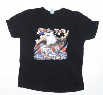JHK Mens Black XL Born to be Free Biker Eagle Graphic T-Shirt