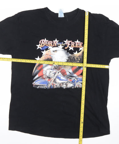 JHK Mens Black XL Born to be Free Biker Eagle Graphic T-Shirt
