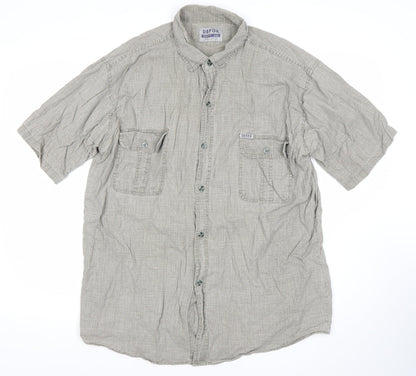 Defox Men's Grey 2XL Cotton Short Sleeve Button-Up Casual Shirt