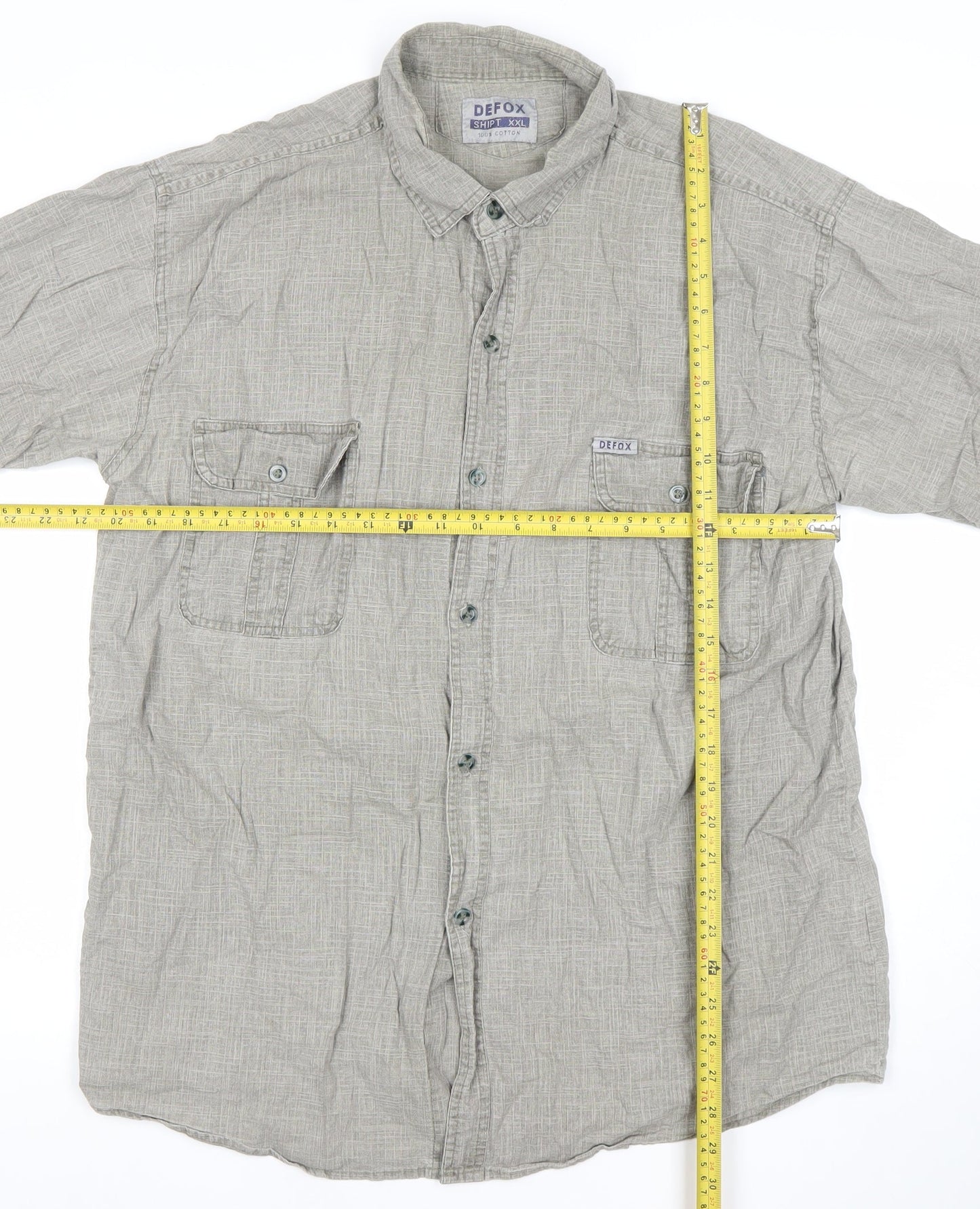 Defox Men's Grey 2XL Cotton Short Sleeve Button-Up Casual Shirt