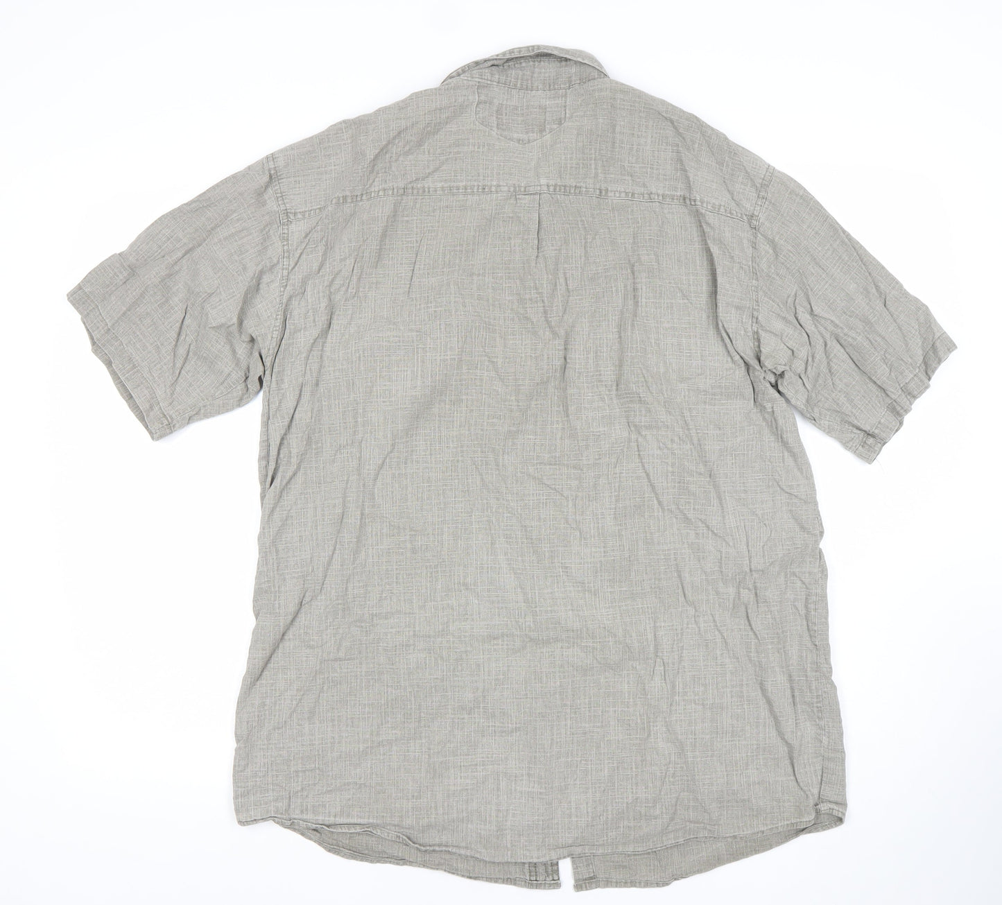 Defox Men's Grey 2XL Cotton Short Sleeve Button-Up Casual Shirt