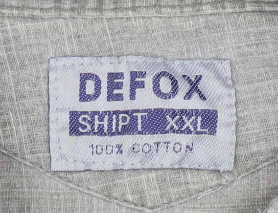Defox Men's Grey 2XL Cotton Short Sleeve Button-Up Casual Shirt