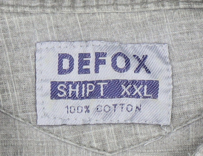 Defox Men's Grey 2XL Cotton Short Sleeve Button-Up Casual Shirt