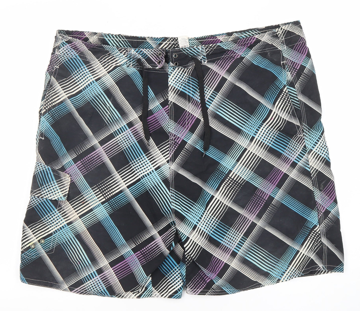 Dunnes Men’s Black Check XL Board Shorts Swimwear Quick Dry