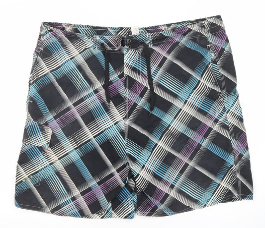 Additional front view of Dunnes Men’s Black Check XL Board Shorts Swimwear Quick Dry