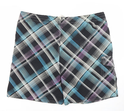 Dunnes Men’s Black Check XL Board Shorts Swimwear Quick Dry