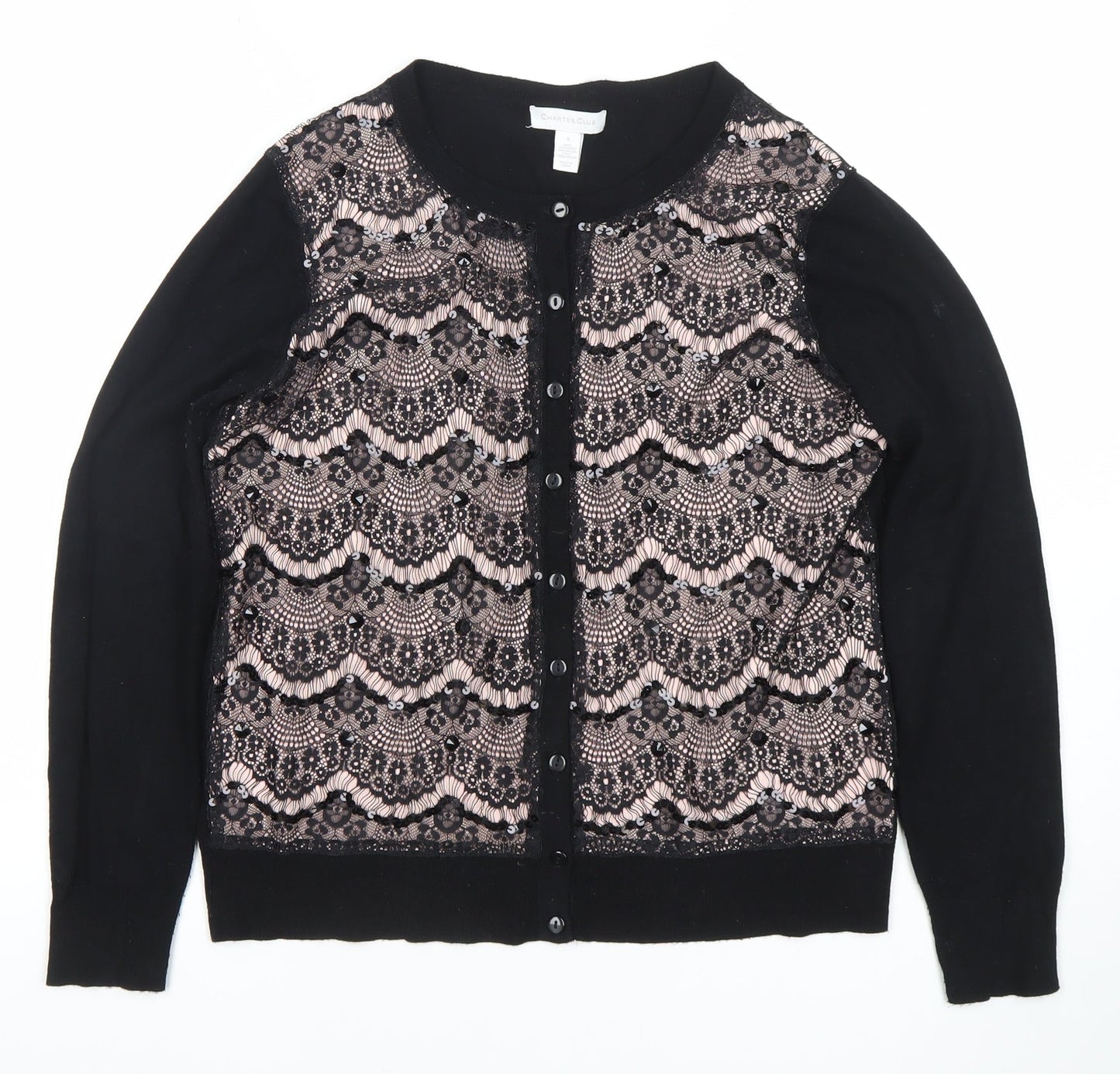 Charter Club Womens Black Lace Cardigan Jumper Size S