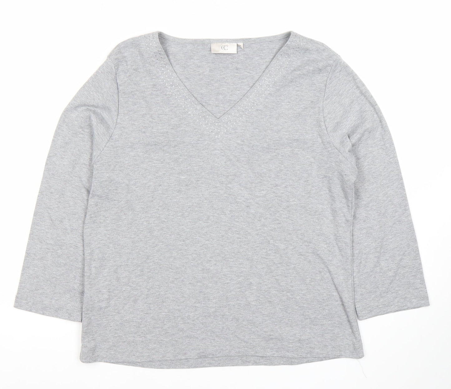 CC Women’s Grey V-Neck 3/4 Sleeve Cotton Stretch Top L
