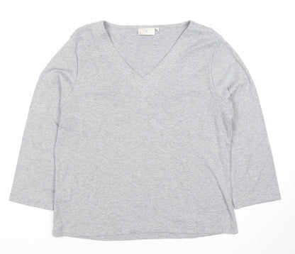 CC Women’s Grey V-Neck 3/4 Sleeve Cotton Stretch Top L
