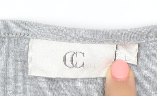 CC Women’s Grey V-Neck 3/4 Sleeve Cotton Stretch Top L
